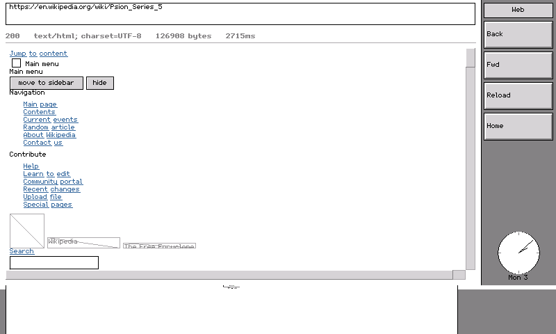 The top of the same page, with the navigation chrome and the status line