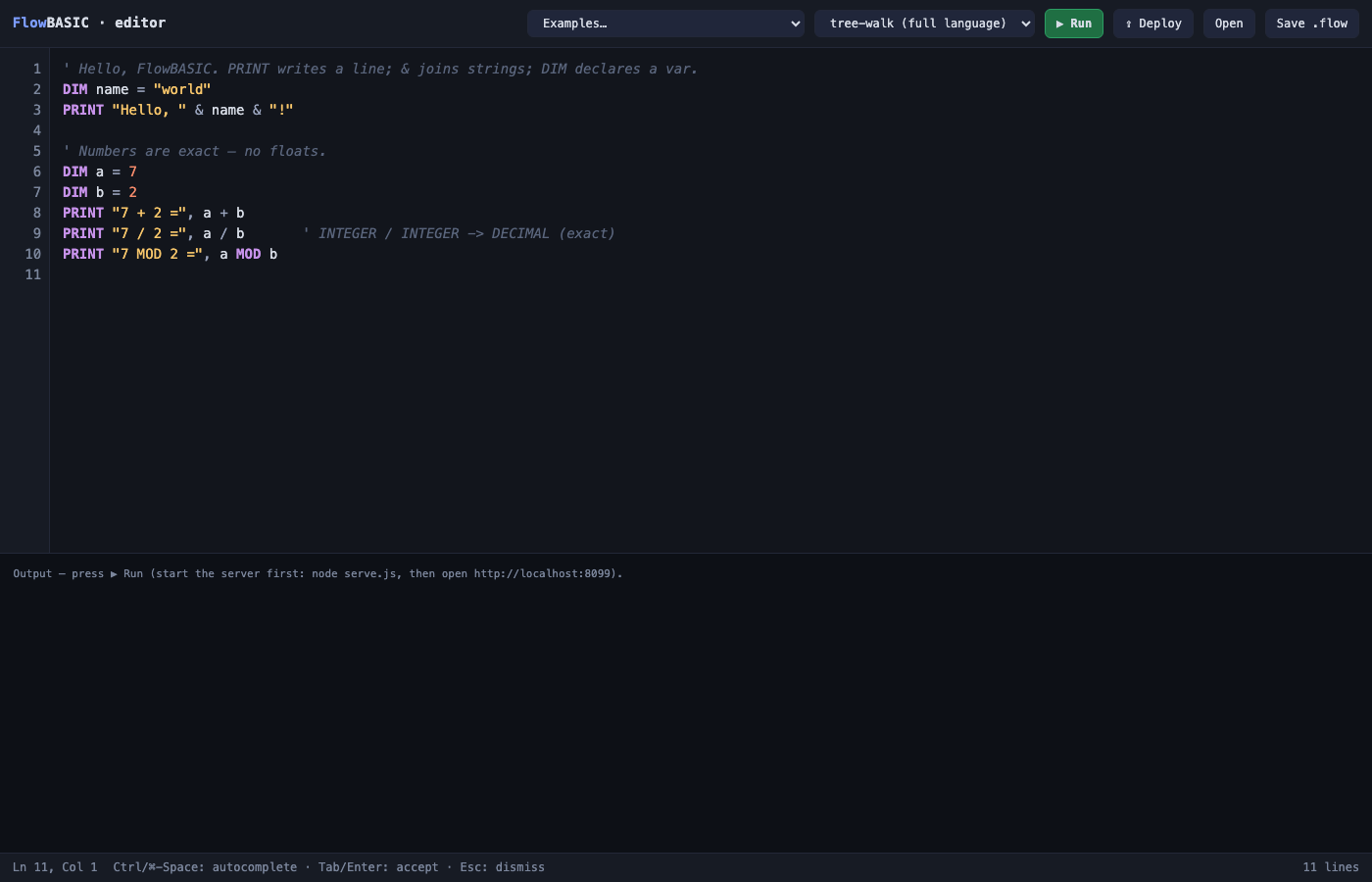 The FlowBASIC browser IDE