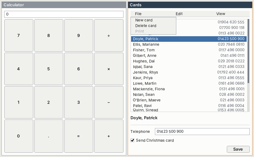 Menus, declared by the application and opened by the server