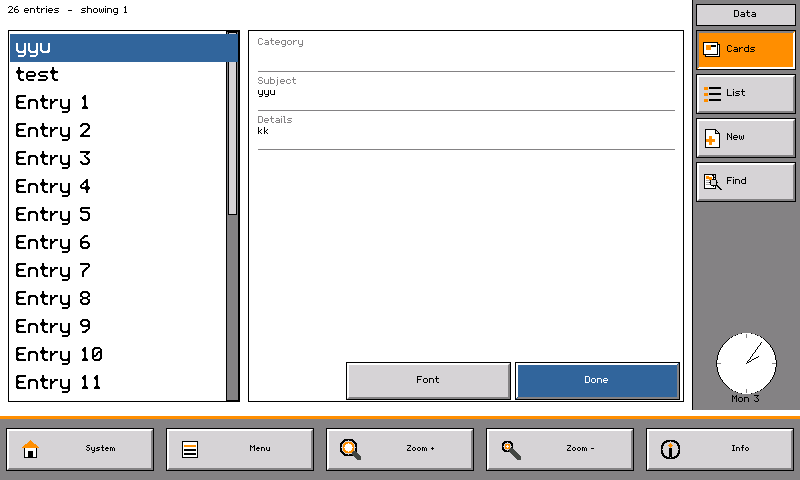 Data, the card index, in card view