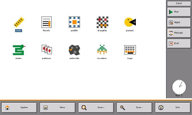The Card application listing the modules on the SD card
