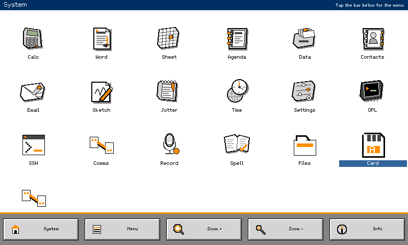 The System screen, with the nineteen applications